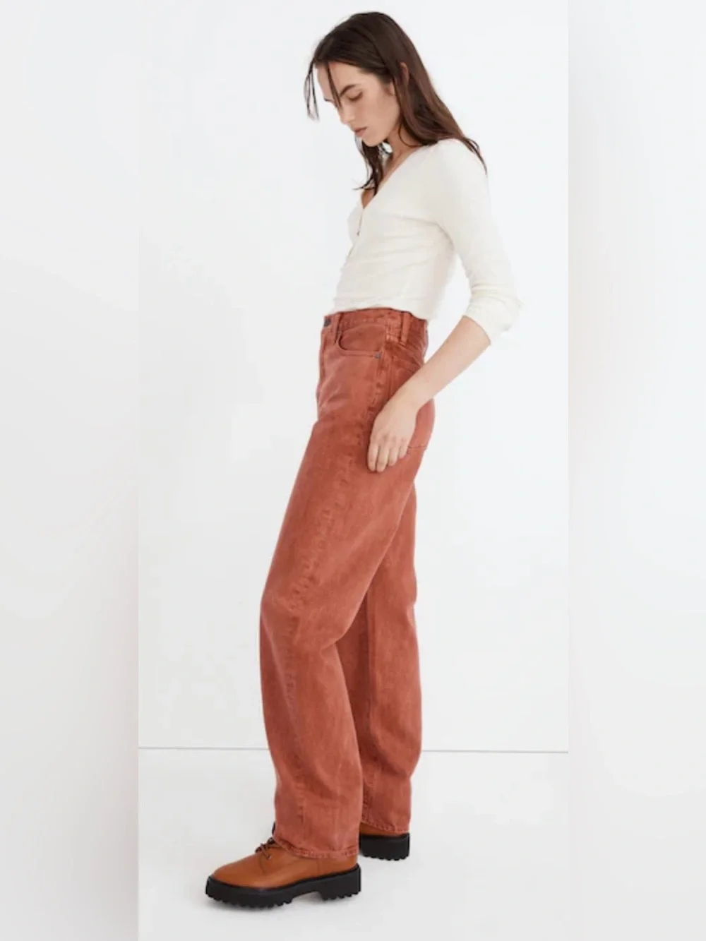 Madewell garments dyed weathered brick baggy straight jeans